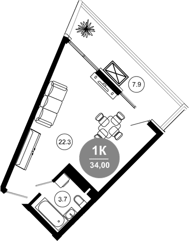 Студия, 27.4 м², 10/10 этаж, ЖК «Гостиничный комплекс GREENMONT»