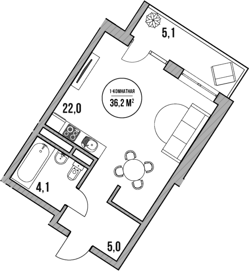 Студия, 31.1 м², 3/5 этаж, ЖК «МореТут»