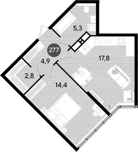 Продается 1-комн. квартира, 45.2 м²