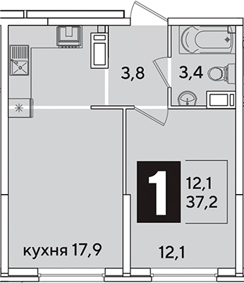 Продается 2-комн. квартира, 37.2 м²
