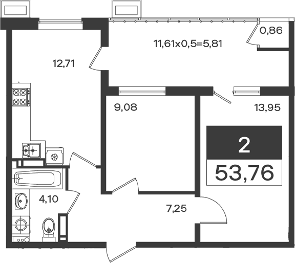 2-комн., 47.95 м², 15/18 этаж, ЖК «Образцово»