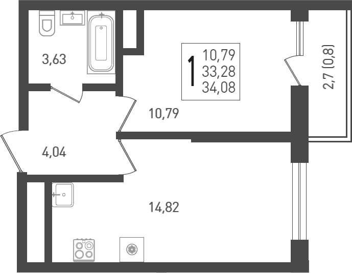 Продается 1-комн. квартира, 34.4 м²