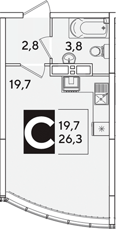 Студия, 26.3 м², 15/16 этаж, ЖК «Самолет»