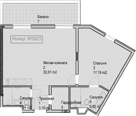 2-комн., 64.8 м², 5/6 этаж, ЖК «Гостиничный комплекс Николай 1»