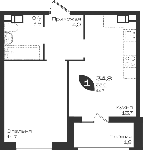 Продается 1-комн. квартира, 33 м²