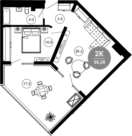 2-комн., 40.1 м², 3/10 этаж, ЖК «Гостиничный комплекс GREENMONT»