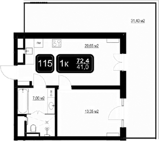 2-комн., 41 м², 8/9 этаж, ЖК «ГК Кайрос»