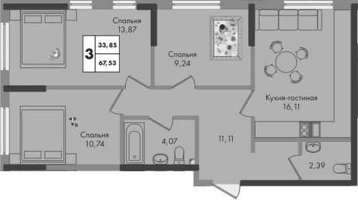 Продается 3-комн. квартира, 67.53 м²