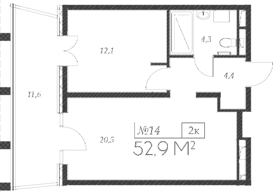 Продается 2-комн. квартира, 41.3 м²