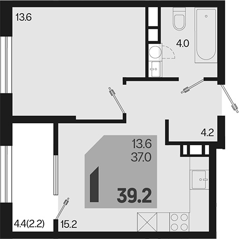 1-комн., 37 м², 18/18 этаж, ЖК «Первое место»