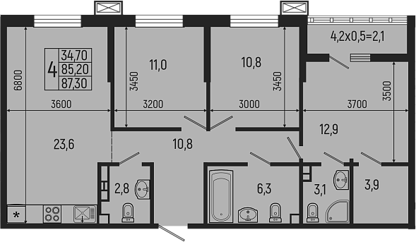 4+ комнаты, 85.2 м², 5/5 этаж, ЖК «Звезды»
