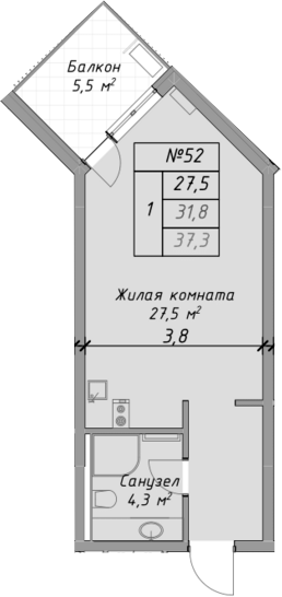 Студия, 31.8 м², 3/4 этаж, ЖК «Оазис Азова»