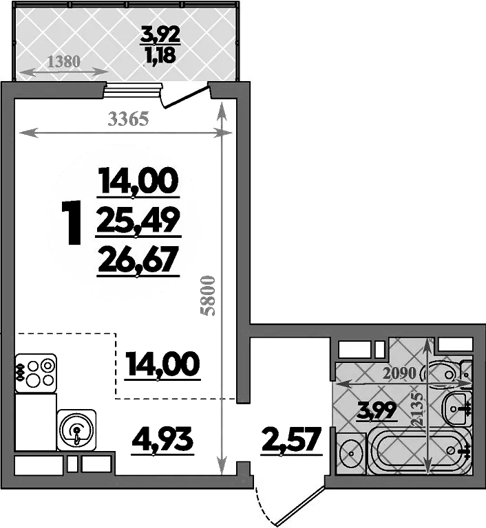Студия, 25.49 м², 12/16 этаж, ЖК «Восточный. Квартал №6»