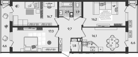 4+ комнаты, 82.3 м², 6/24 этаж, ЖК «Рекорд»