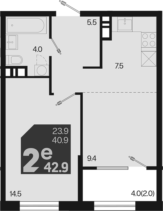 Продается 2-комн. квартира, 40.9 м²