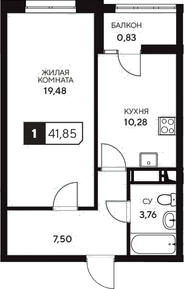 1-комн., 41.02 м², 2/20 этаж, ЖК «Центральный. Гамма»