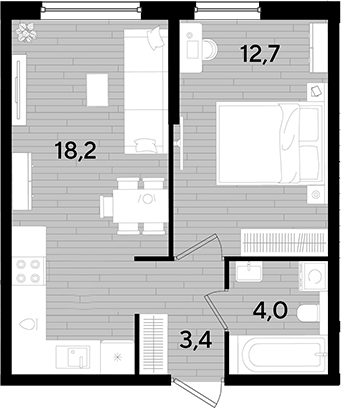 1-комн., 38.3 м², 2/16 этаж, ЖК «DОГМА ПАРК»