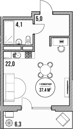 Студия, 31.1 м², 5/5 этаж, ЖК «МореТут»