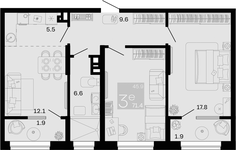 3-комн., 67.6 м², 7/9 этаж, ЖК «Хозяин Морей»