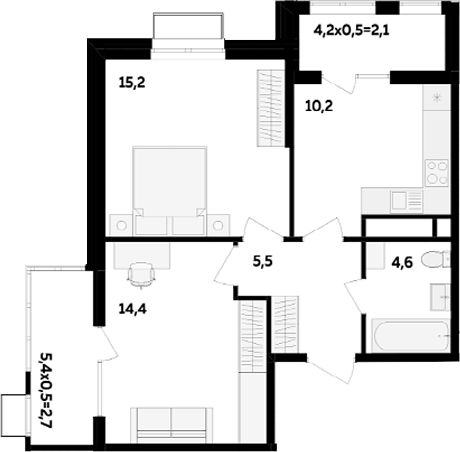 2-комн., 49.9 м², 8/16 этаж, ЖК «МегаСити»