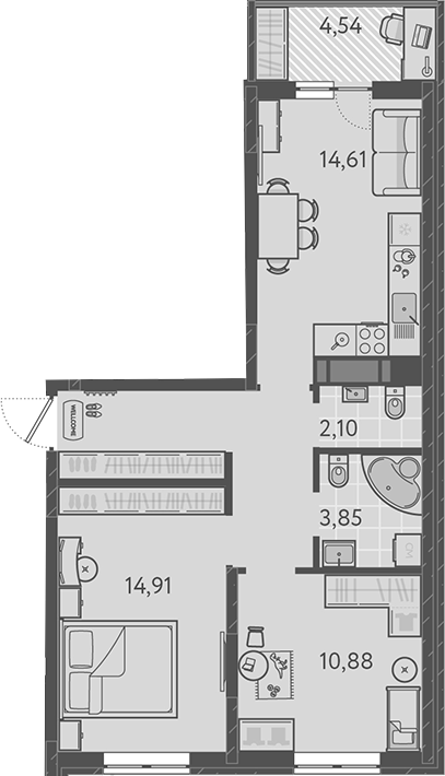 2-комн., 56.22 м², 5/9 этаж, ЖК «Теплые края»
