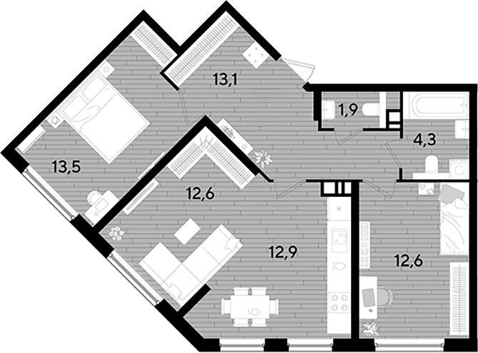 Продается 2-комн. квартира, 70.9 м²