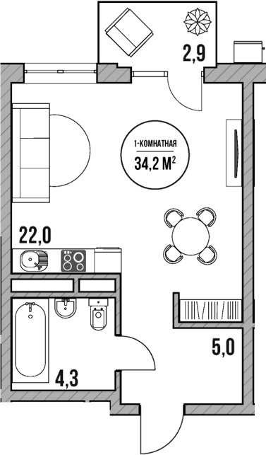 Студия, 31.3 м², 3/5 этаж, ЖК «МореТут»