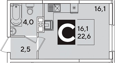 Студия, 22.6 м², 2/16 этаж, ЖК «Самолет»