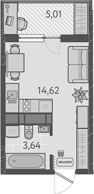 Студия, 18.26 м², 6/9 этаж, ЖК «Теплые края»