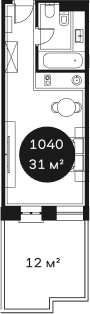 Объект, 31.33 м², 1/4 этаж, ЖК «Резиденция Волна»