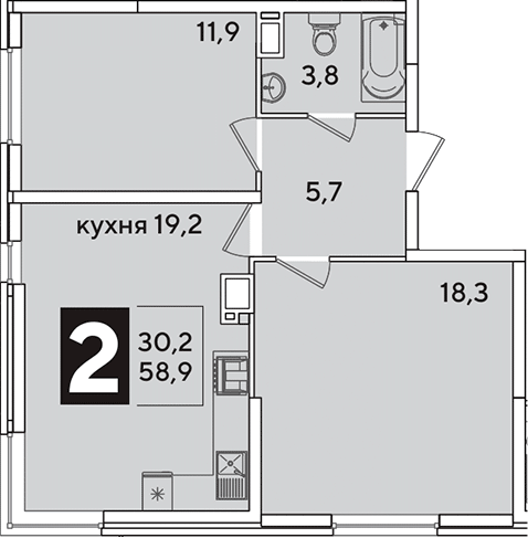 3-комн., 58.9 м², 10/16 этаж, ЖК «Самолет»