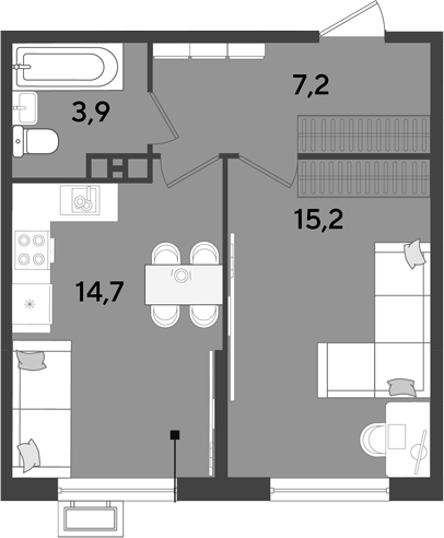 1-комн., 41 м², 9/9 этаж, ЖК «Парк Победы»