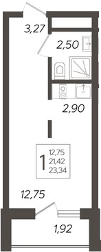 Студия, 21.42 м², 2/19 этаж, ЖК «Кислород»