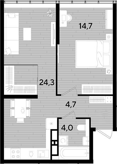 Продается 1-комн. квартира, 47.7 м²