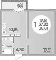 1-комн., 37.82 м², 1/16 этаж, ЖК «Город у моря»