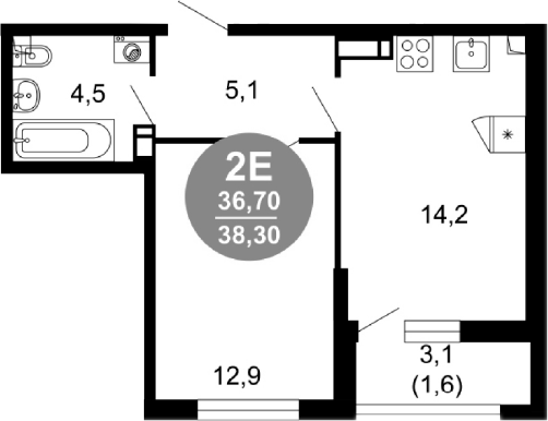 1-комн., 36.7 м², 2/17 этаж, ЖК «Лестория»
