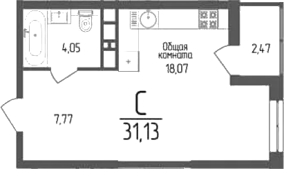 Студия, 29.89 м², 2/18 этаж, ЖК «Кумир»