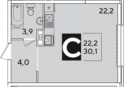 Студия, 30.1 м², 9/16 этаж, ЖК «Самолет»