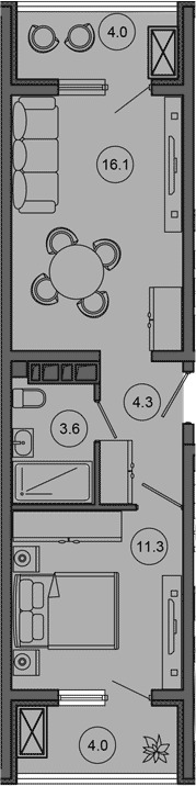 2-комн., 35.3 м², 4/10 этаж, ЖК «Гостиничный комплекс GREENMONT»