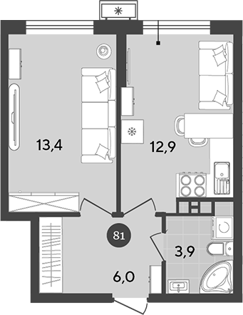 2-комн., 36 м², 17/18 этаж, ЖК «Порто-Ново»