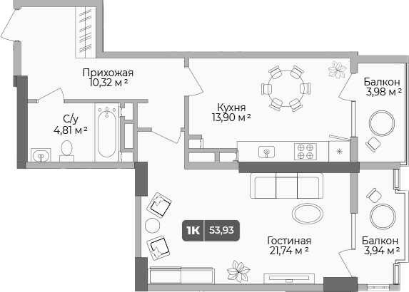 1-комн., 51.56 м², 1/17 этаж, ЖК «Золотой берег. СЗ Среда»