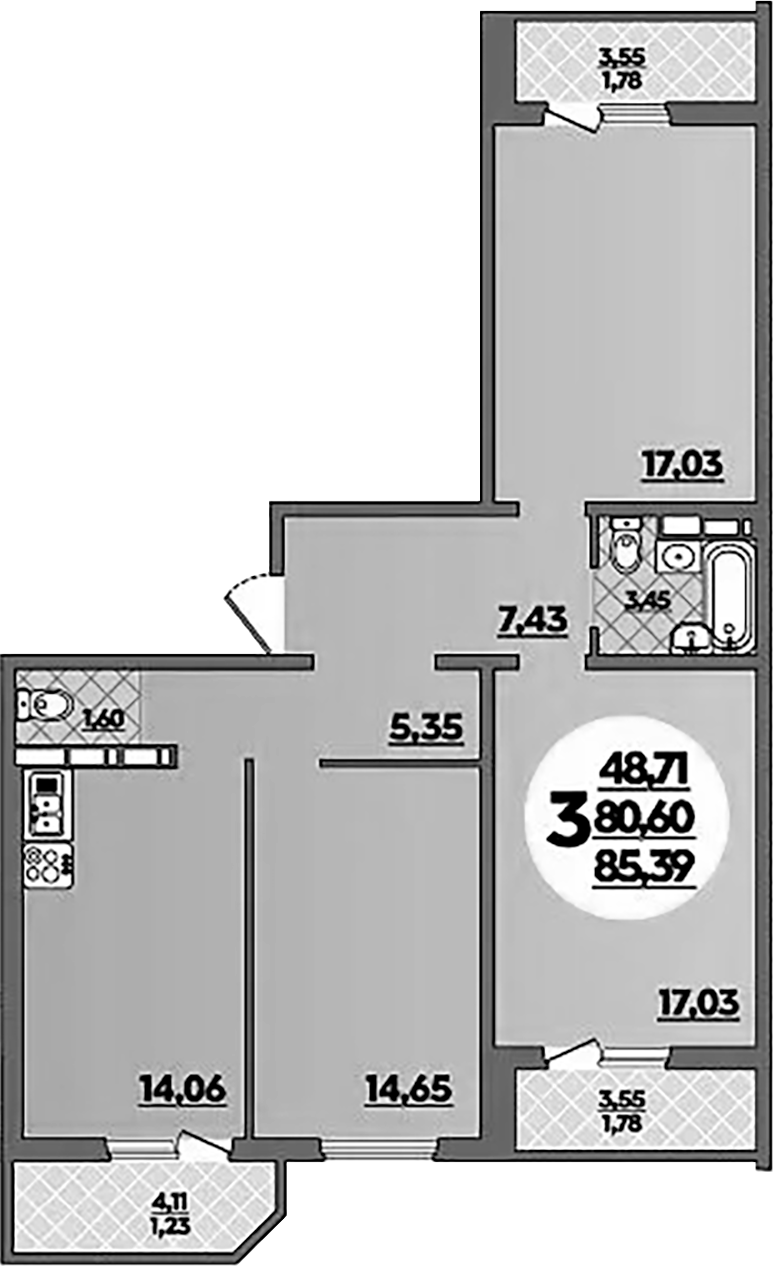 3-комн., 80.6 м², 4/16 этаж, ЖК «Восточный. Квартал №6»