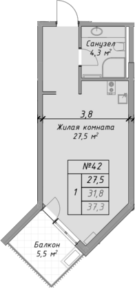 Студия, 31.8 м², 2/4 этаж, ЖК «Оазис Азова»