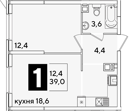 2-комн., 39 м², 2/16 этаж, ЖК «Самолет»