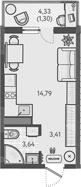 Студия, 21.84 м², 3/9 этаж, ЖК «Теплые края»