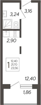 Студия, 21.7 м², 1/19 этаж, ЖК «Кислород»