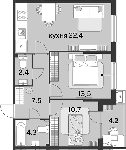Продается 3-комн. квартира, 60.8 м²