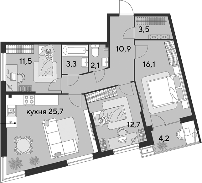 4+ комнаты, 85.8 м², 2/18 этаж, ЖК «Парк Победы»