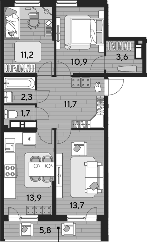Продается 3-комн. квартира, 69.5 м²