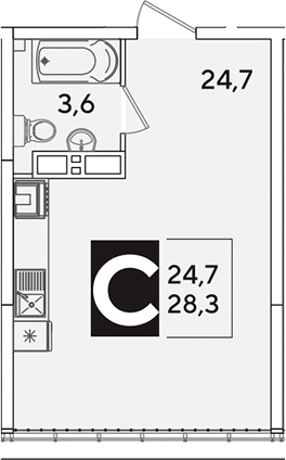 Студия, 28.3 м², 16/16 этаж, ЖК «Самолет»
